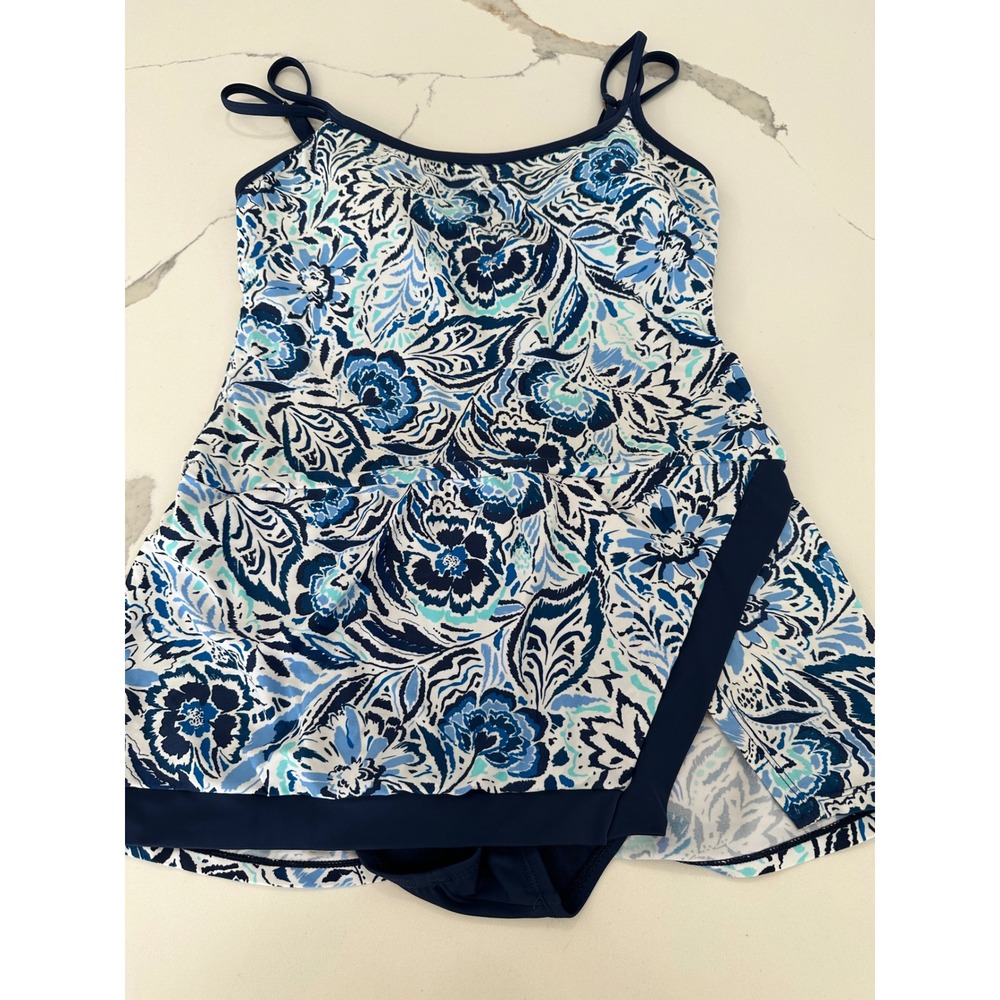 Into‎ The Bleu Women's Floral One Piece Swim Dress Navy Blue Size 10